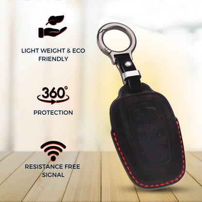 TATA Alcantara Crest Car Key Cover with Keychain (Type 10)
