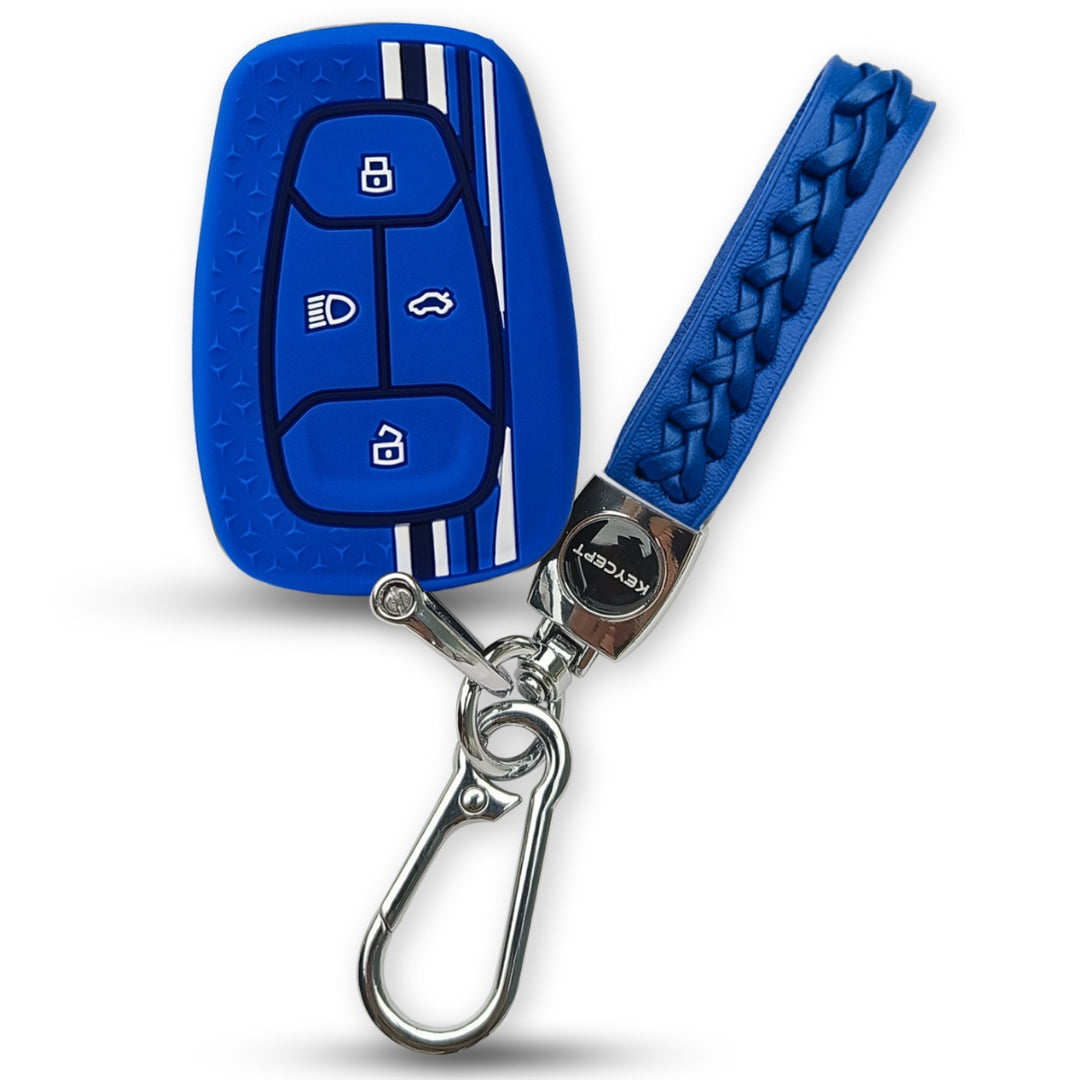 Blue TriStar Silicone Key Cover for Tata Nexon, Altroz, Harrier, Tigor, Punch, EV, Safari 2021 Smart Key with Keychain