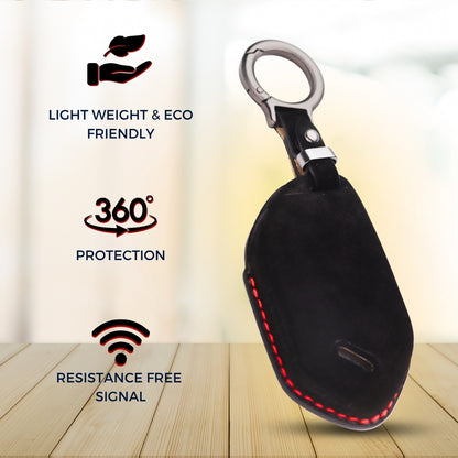Kia Alcantara Crest Car Key Cover with Keychain (Type 10)