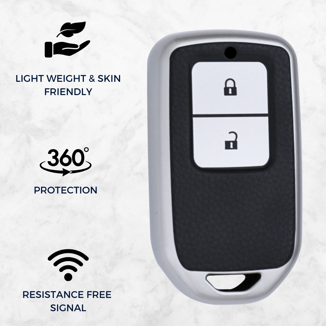 TPU Leather Key Cover For Honda Accord, City, Amaze, Civic WR-V, BR-V, CR-V, City, Jazz 2 button Smart Key with Keychain.