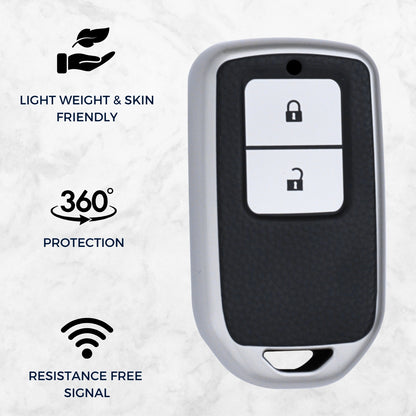 TPU Leather Key Cover For Honda Accord, City, Amaze, Civic WR-V, BR-V, CR-V, City, Jazz 2 button Smart Key with Keychain.