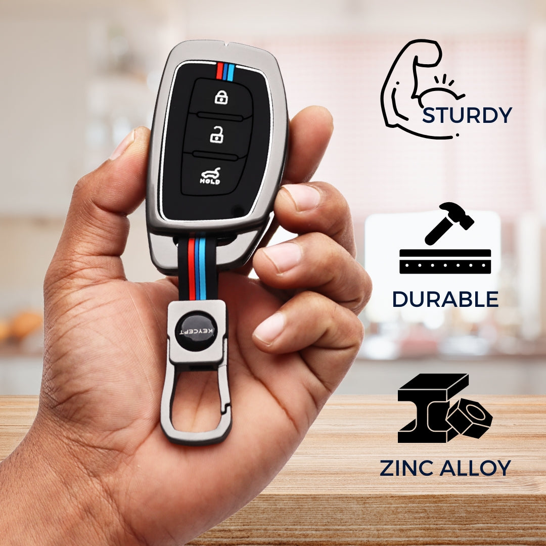 Keycept Metal Alloy Car Key Cover for Hyundai Grand i10 NIOS Asta, Venue, i20, Aura, Creta, Elantra Key Cover with Keychain
