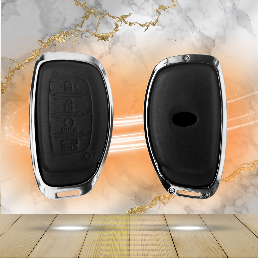 Hyundai Titanium Genuine Leather Car Key Cover with Keychain (Type M7)