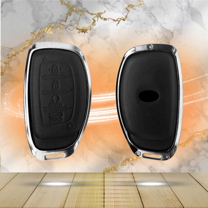 Hyundai Titanium Genuine Leather Car Key Cover with Keychain (Type M7)