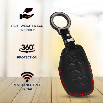 Hyundai Alcantara Crest Car Key Cover with Keychain (Type K10)