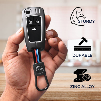 Keycept Metal Alloy Car Key Cover for Chevrolet Cruze | Beat | Avio | Spark 3 Button Flip Key Only with keychain (Type M1)