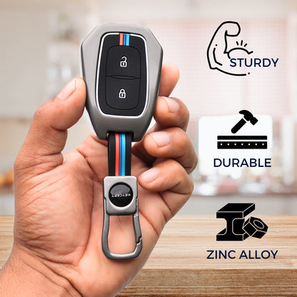 Keycept Metal Alloy Car Key Cover for Renault Kiger, Kwid, Duster 2 Button Remote Key Cover with Keychain (Type M1)