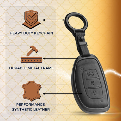 Hyundai Noir Wood Car Key Cover with Keychain (Type M8)