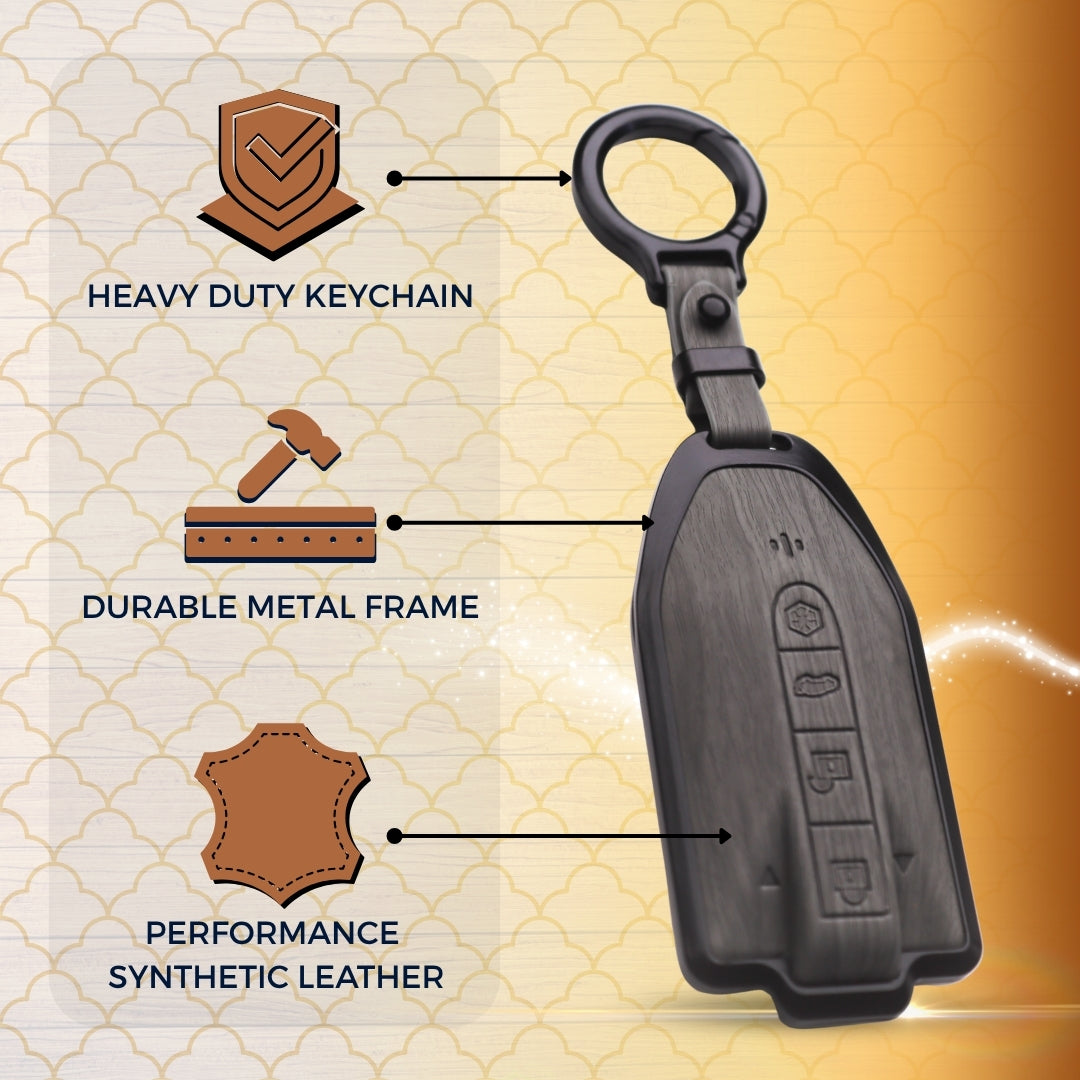 Mahindra Noir Wood Car Key Cover with Keychain (Type M8)