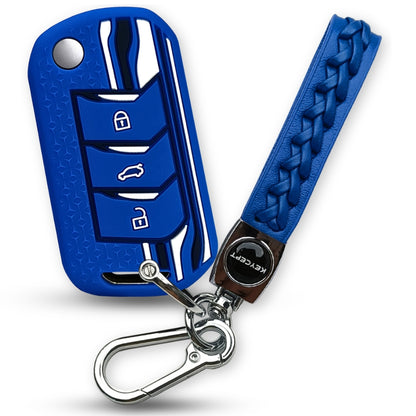 Blue Tristar Silicone Car Key Cover for Mahindra 3XO, Marazzo, Scorpio S3/ S5/ S7/ S9/ S11/ TUV 300 Plus, Bolero 2020 BS6, Thar, Thar Roxx, XUV700 3 Button Flip Key