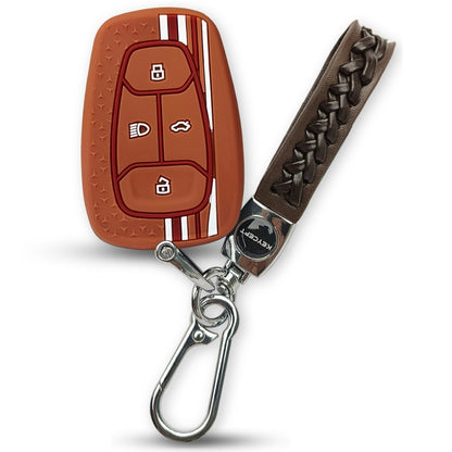 Brown TriStar Silicone Key Cover for Tata Nexon, Altroz, Harrier, Tigor, Punch, EV, Safari 2021 Smart Key with Keychain