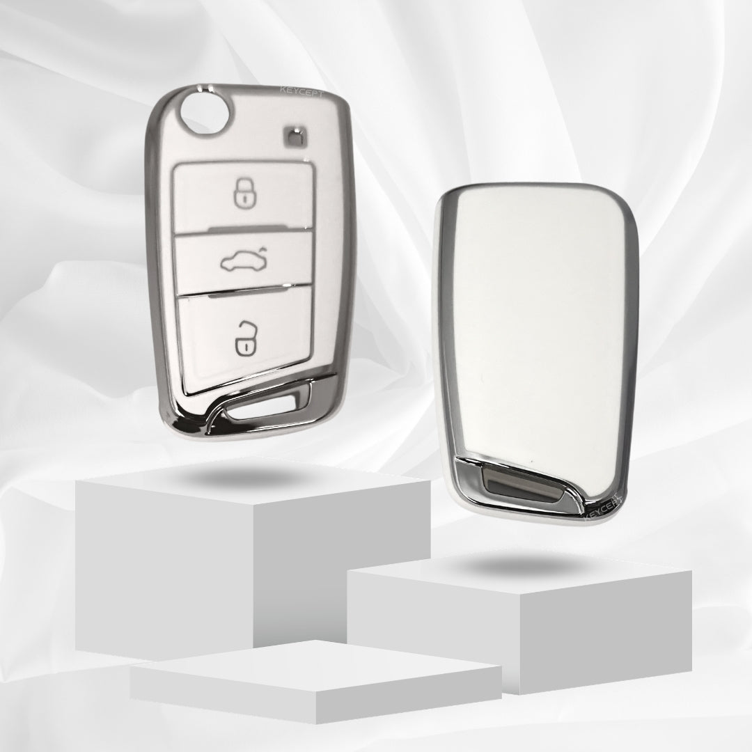 Skoda/Volkswagen Silver Line TPU Key Cover with Keychain