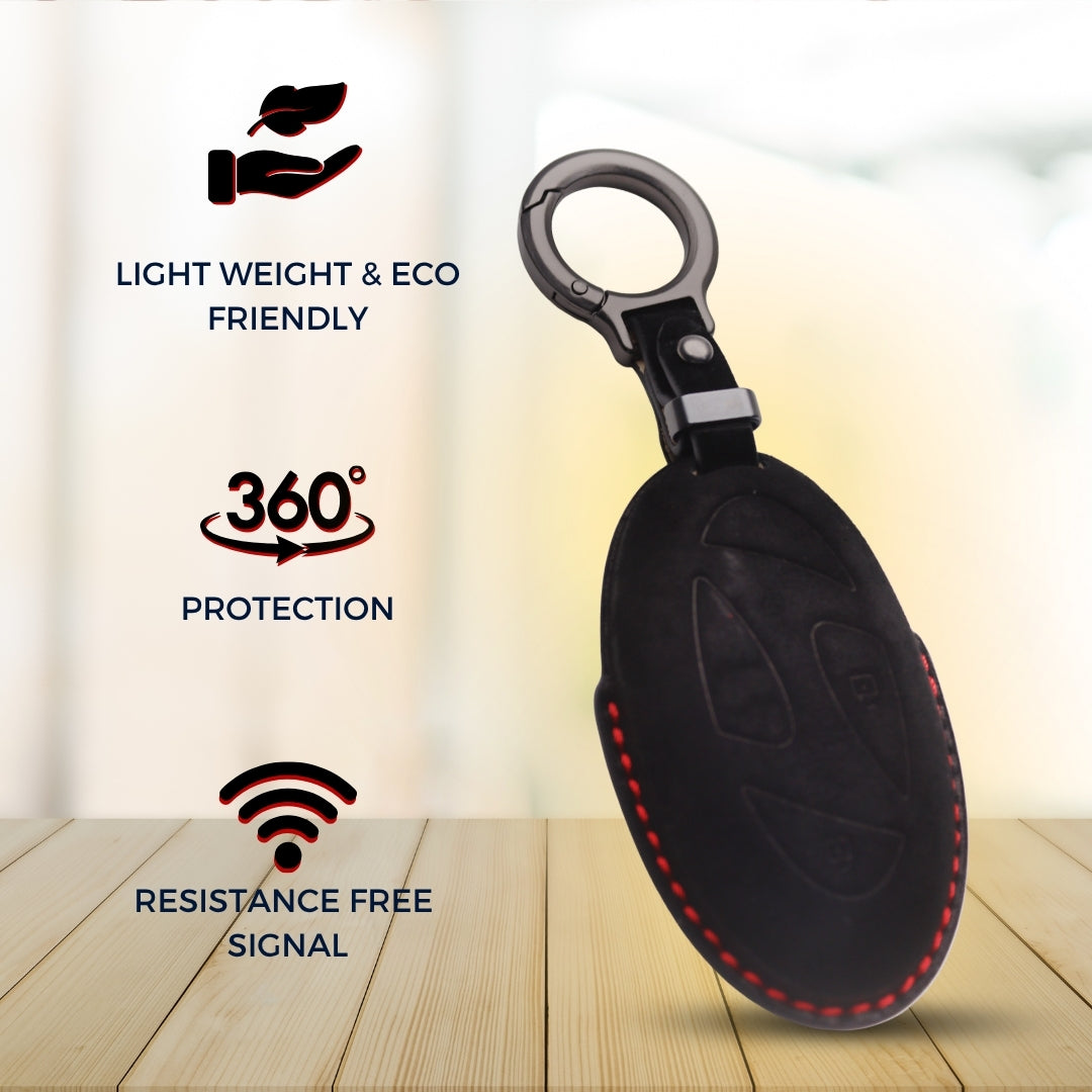 Hyundai Alcantara Crest Car Key Cover with Keychain (Type K10)