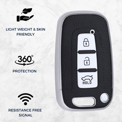 TPU Leather Key Cover For Hyundai Elantra, Old Verna, Old i20 Push Button Smart Key with Keychain.