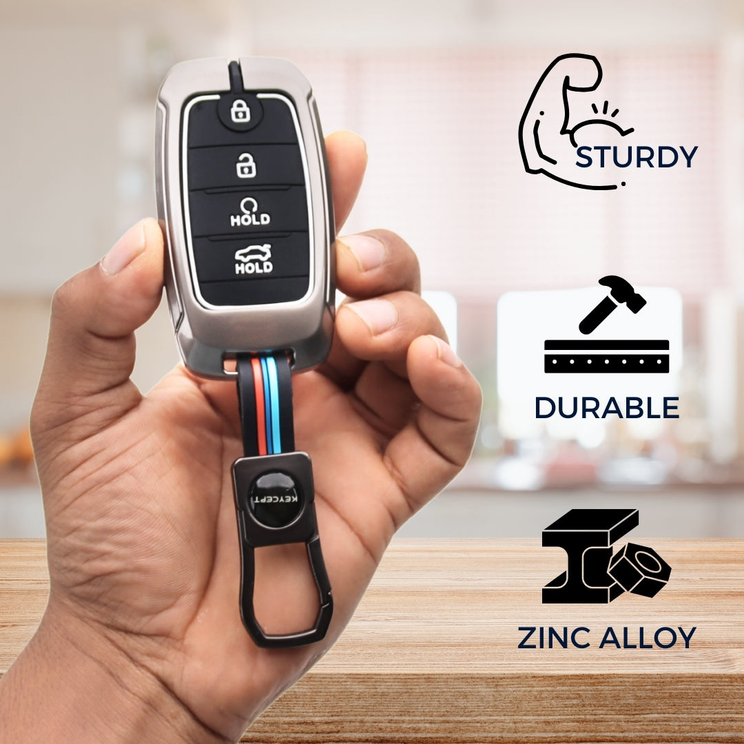 Keycept Metal Alloy Car Key Cover for Kia Seltos, Sonet, Carens Key Cover with Keychain (Type M1)