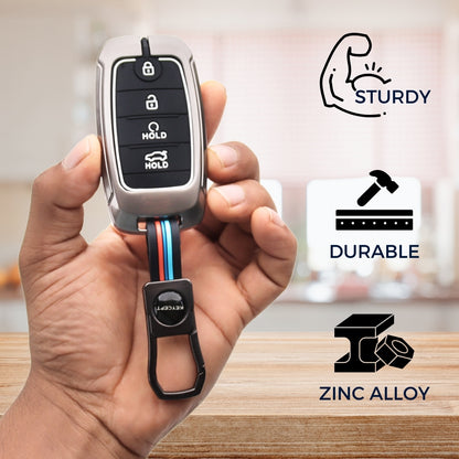 Keycept Metal Alloy Car Key Cover for Kia Seltos, Sonet, Carens Key Cover with Keychain (Type M1)