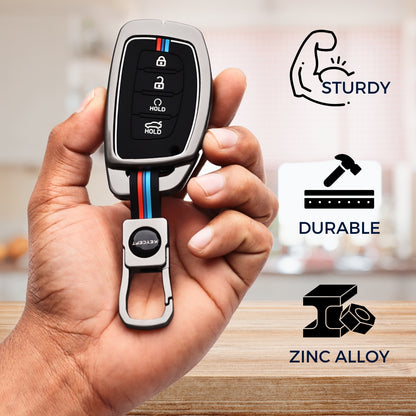 Keycept Metal Alloy Car Key Cover for Hyundai Alcazar, Creta, Tucson Key Cover with keychain