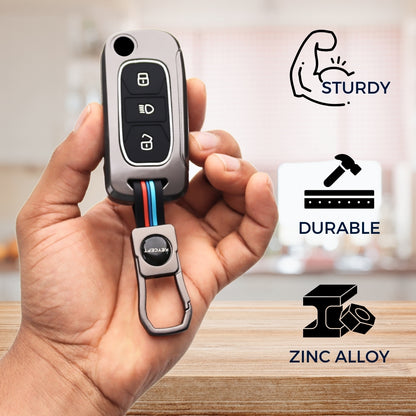 Keycept Metal Alloy Car Key Cover for Tata Tigor, Bolt, Nexon, Hexa, Zest, Tiago, Punch, Safari, Altroz, Storme 3 button Flip Key Cover with Keychain (Type M1)