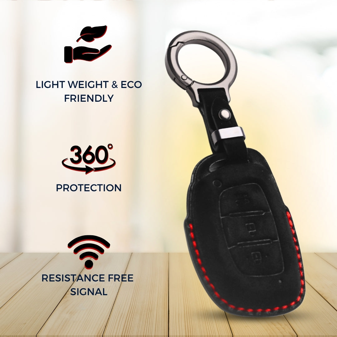 Hyundai Alcantara Crest Car Key Cover with Keychain (Type K10)