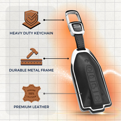 Mahindra Titanium Genuine Leather Car Key Cover with Keychain (Type M7)