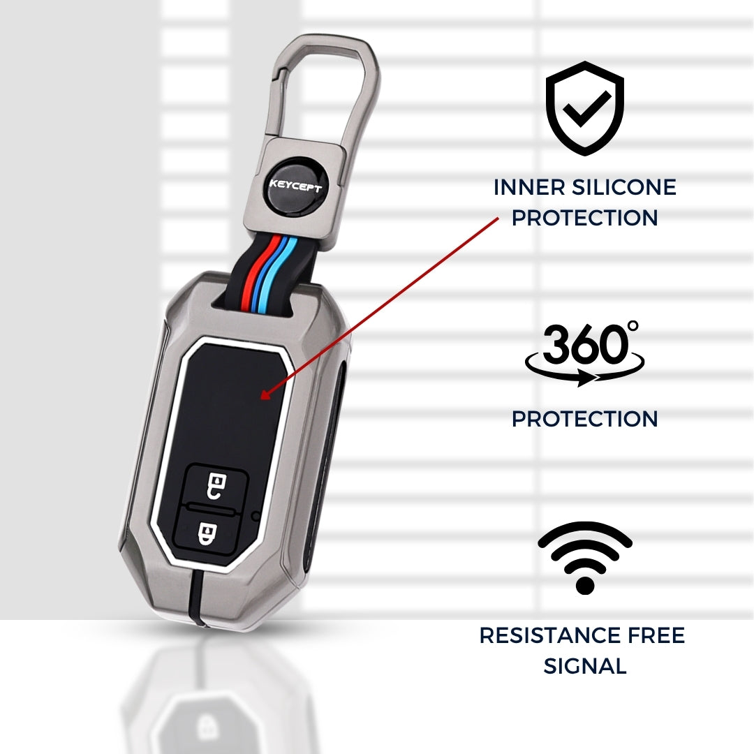 Suzuki Metal Alloy Car Key Cover with Keychain (Dual Black & Tan)