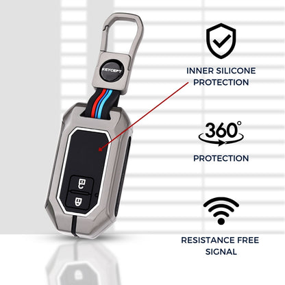 Suzuki Metal Alloy Car Key Cover with Keychain (Dual Black & Tan)