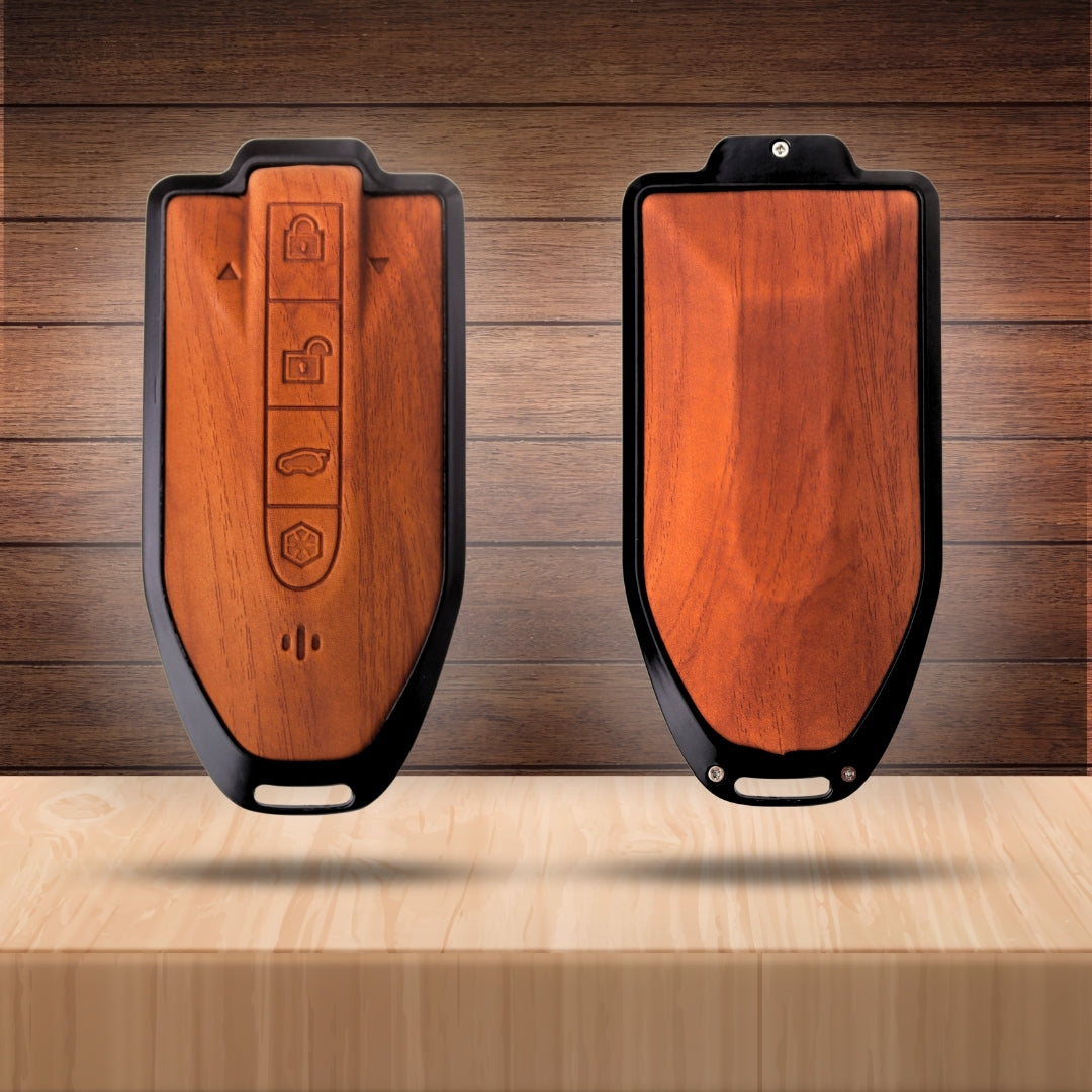 Mahindra Noir Wood Car Key Cover with Keychain (Type M8)