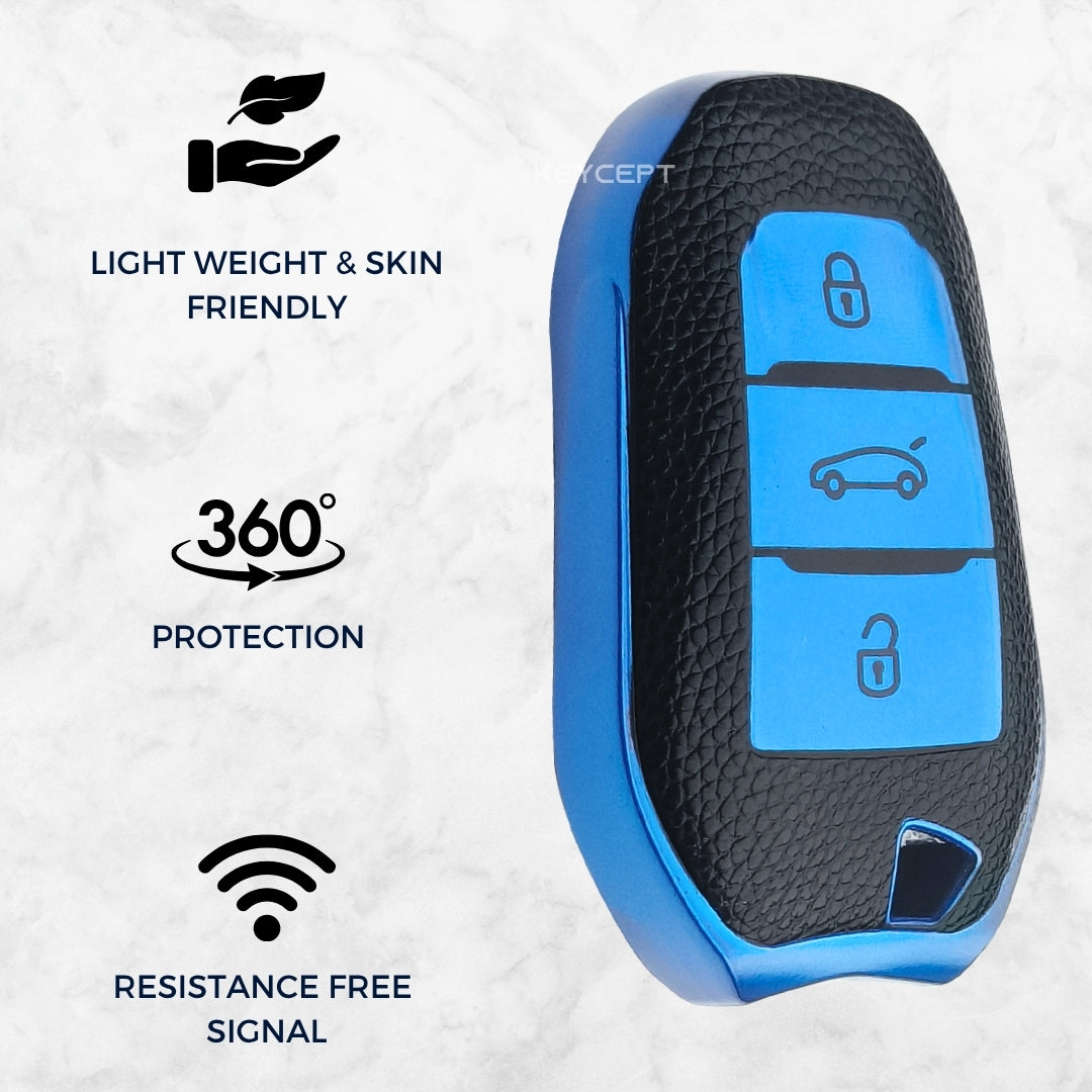 Citroen TPU Leather Key Cover with Keychain. (Type 2)