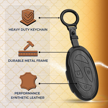 Hyundai Noir Wood Car Key Cover with Keychain (Type M8)