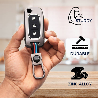 Keycept Metal Alloy Car Key Cover for Tata Tigor, Bolt, Nexon, Hexa, Zest, Tiago, Punch, Safari, Altroz, Storme 3 button Flip Key Cover with Keychain (Type M1)