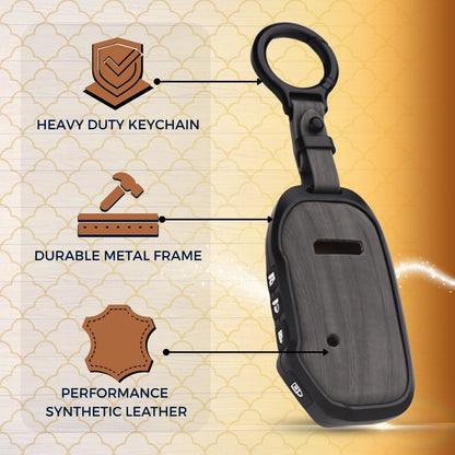 Kia Noir Wood Car Key Cover with Keychain (Type M8)