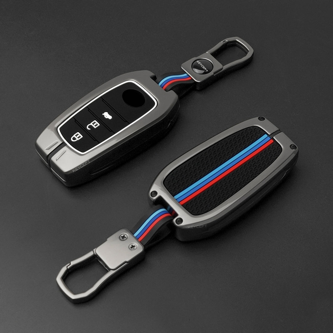 Keycept Metal Alloy Car Key Cover for Toyota Fortuner, Hilux, Innova Crysta, Legender, Innova HyCross, Land Cruiser  - 3 Button Smart Key Cover with Keychain (Type M1)