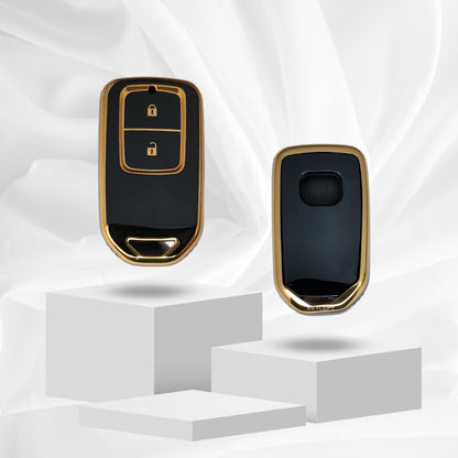 honda accord city civic amaze 2 button smart tpu black gold key cover keychain