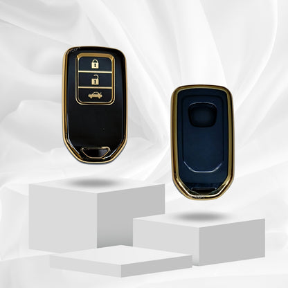 honda accord amaze jazz cr-v wr-v 3 button smart tpu black gold key cover keychain
