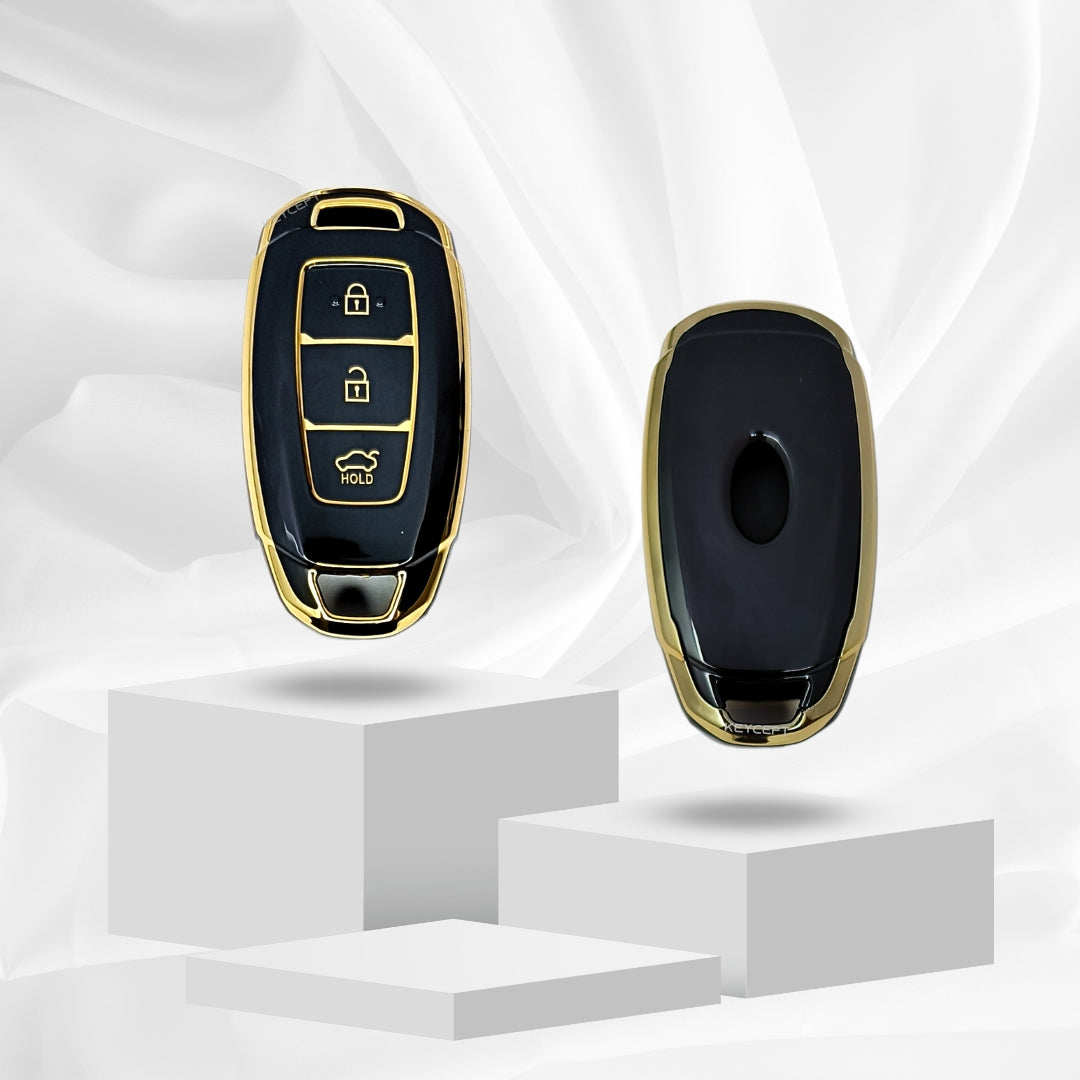 hyundai verna 3b smart tpu black gold key case keychain