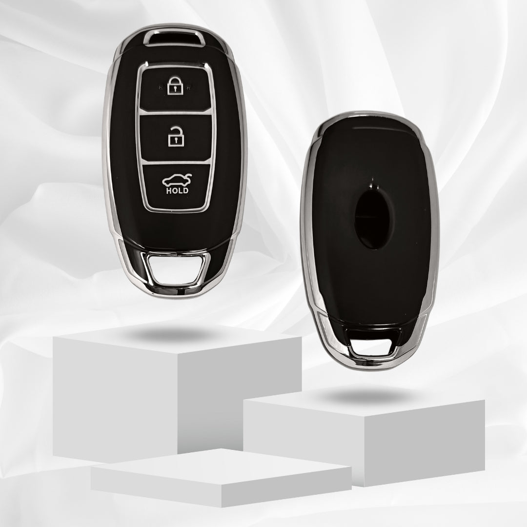 hyundai verna 3b smart tpu black silver car key case
