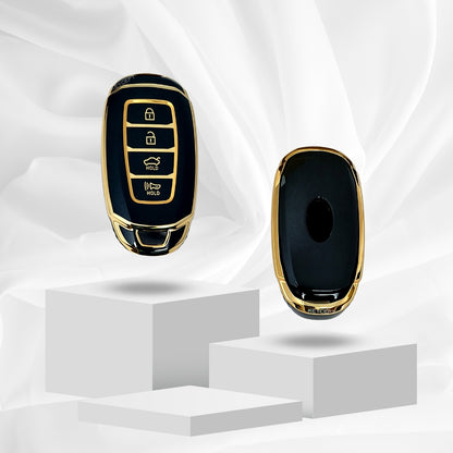 hyundai verna 4 button smart tpu black gold key cover case keychain