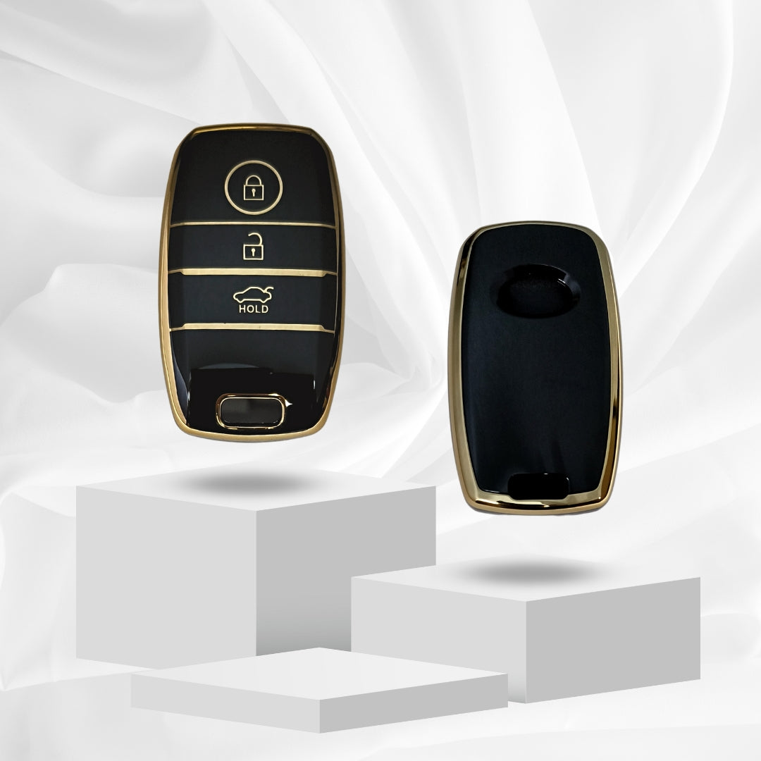 kia seltos smart 3 button tpu black gold key cover accessories