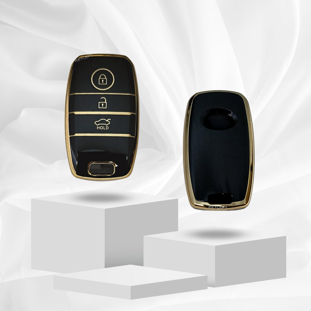 kia seltos smart 3 button tpu black gold key cover accessories keychain