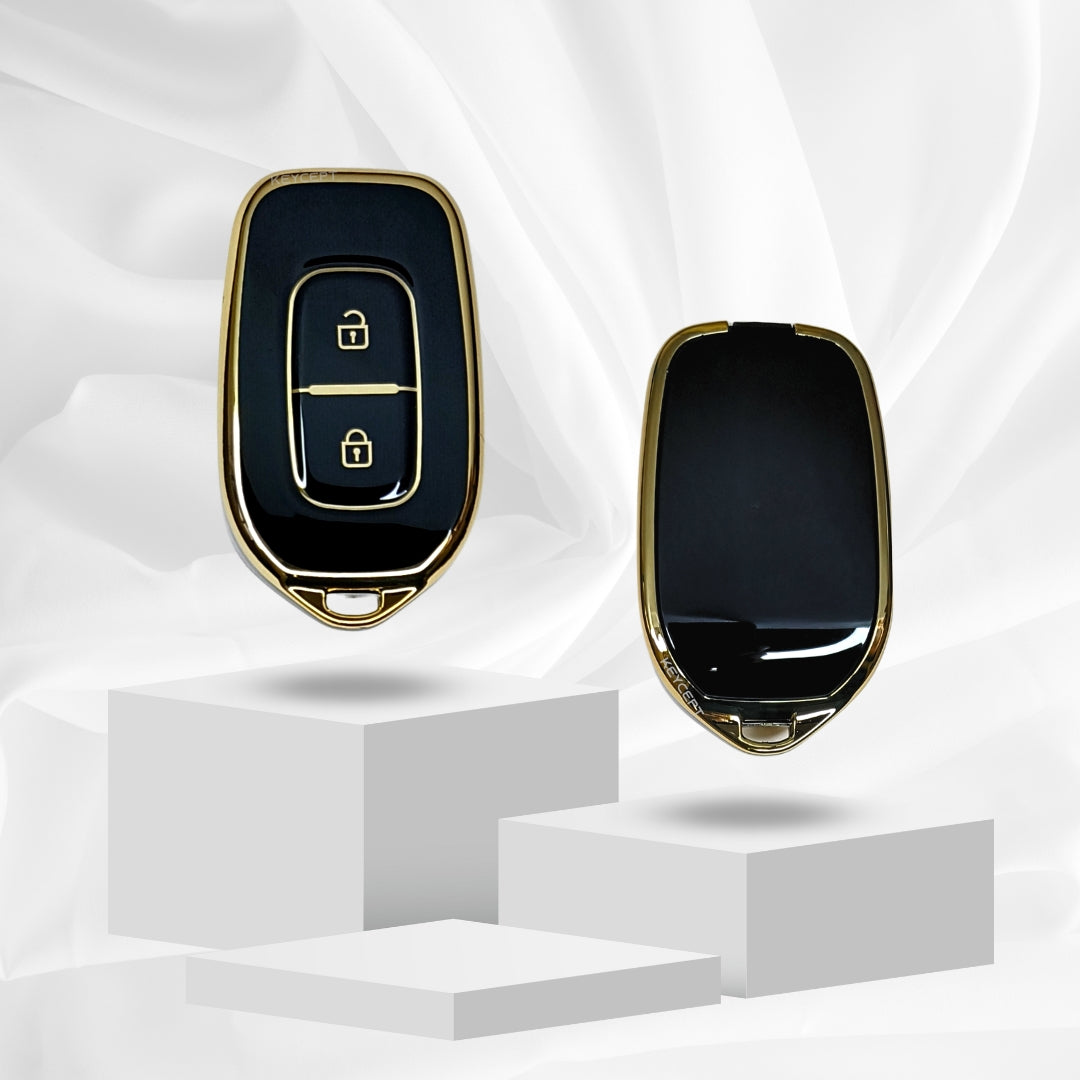 renault kwid kiger duster 2 button remote tpu black gold key case keychain