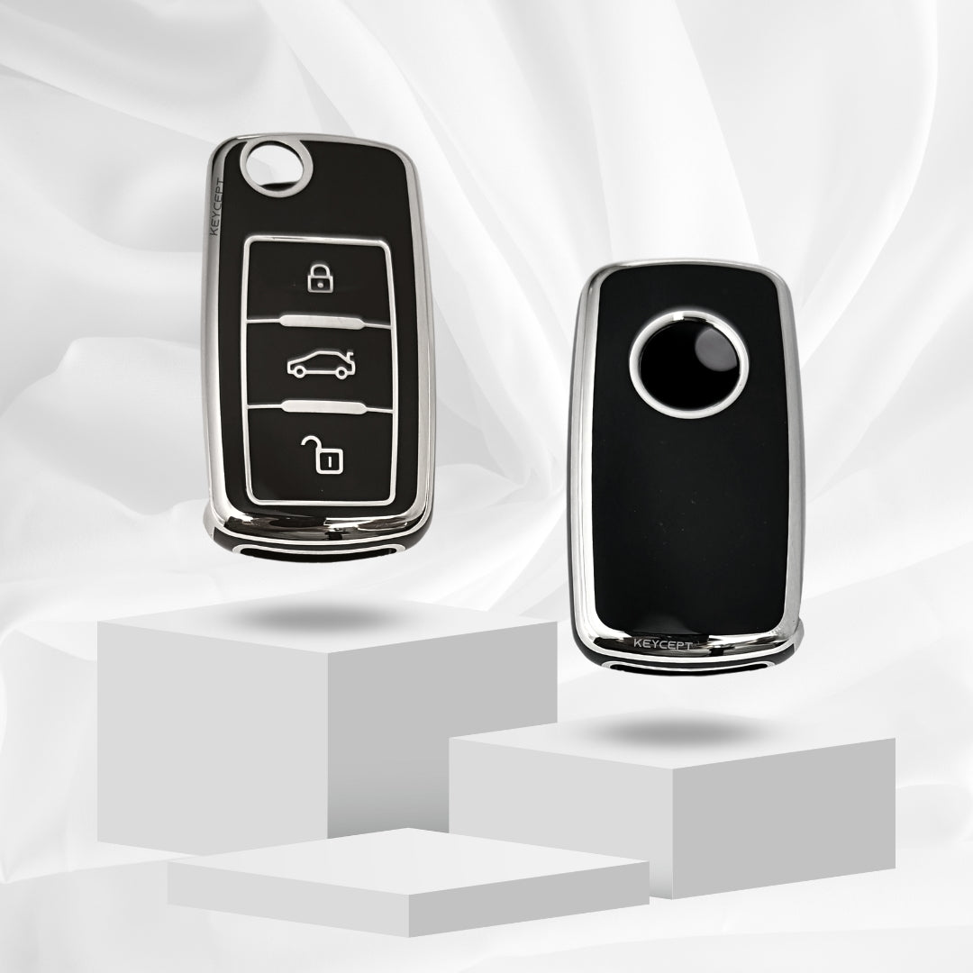 skoda octavia laura fabia 3b flip key tpu black silver car key cover keychain