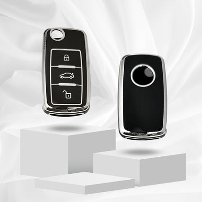 skoda octavia laura fabia 3b flip key tpu black silver car key cover keychain