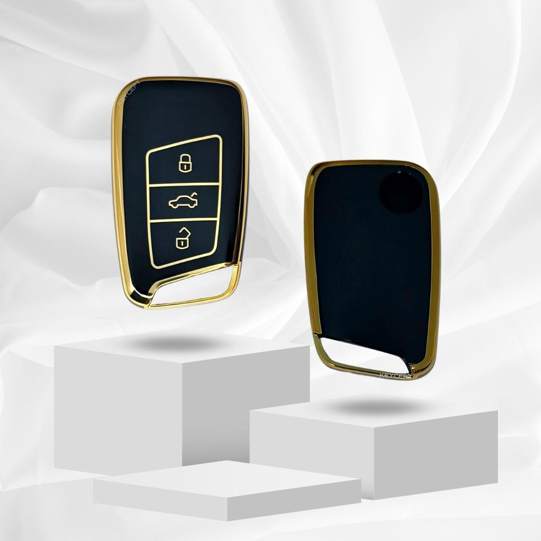 skoda kushaq smart 3 button tpu black gold key accessories keychain