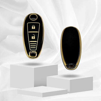 suzuki s-cross baleno brezza ciaz swift 2 button smart tpu black gold key case keychain