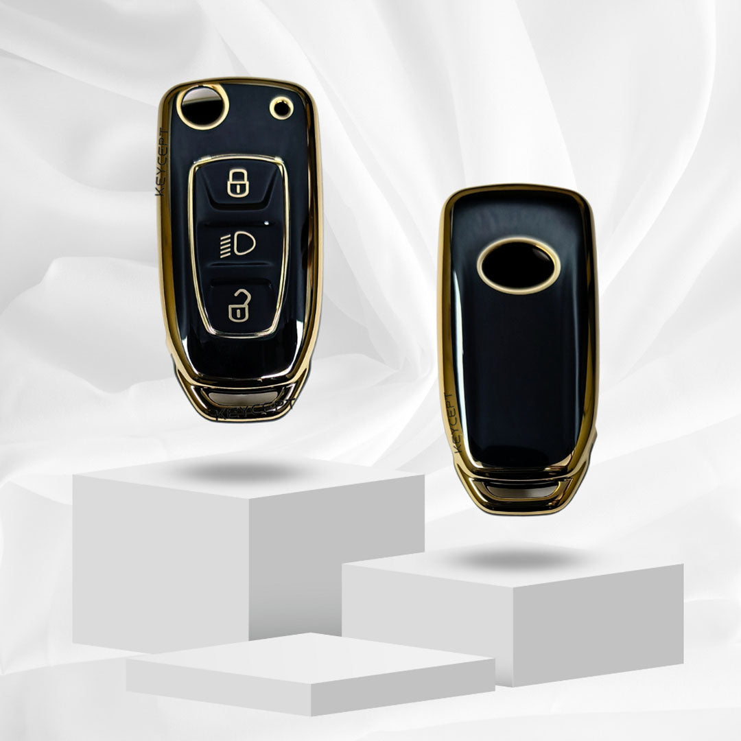 tata zest nexon hexa tiago 3b flip tpu black gold car key cover case keychain 