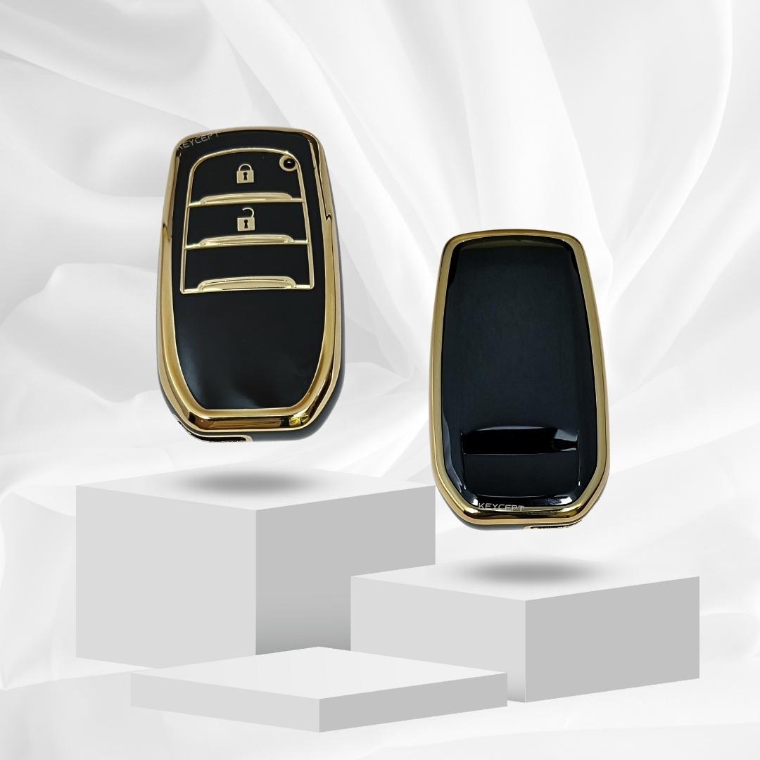 toyota fortuner innova crysta 2b smart tpu black gold car key cover keychain