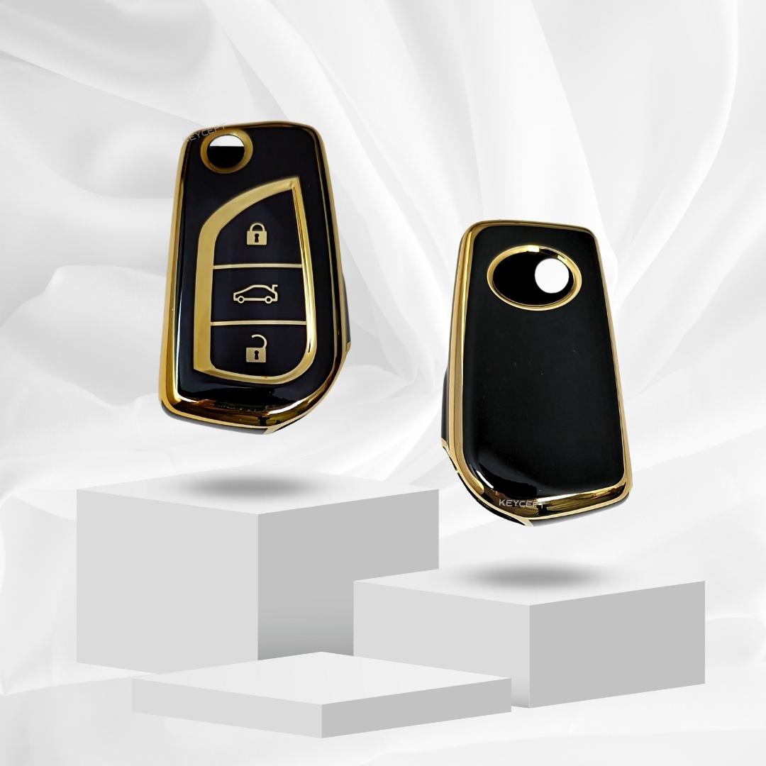 toyota corolla innova crysta 3b flip tpu black gold key cover case keychain
