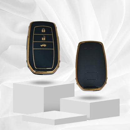 toyota innova crysta fortuner 3 button smart tpu black gold keycover case 