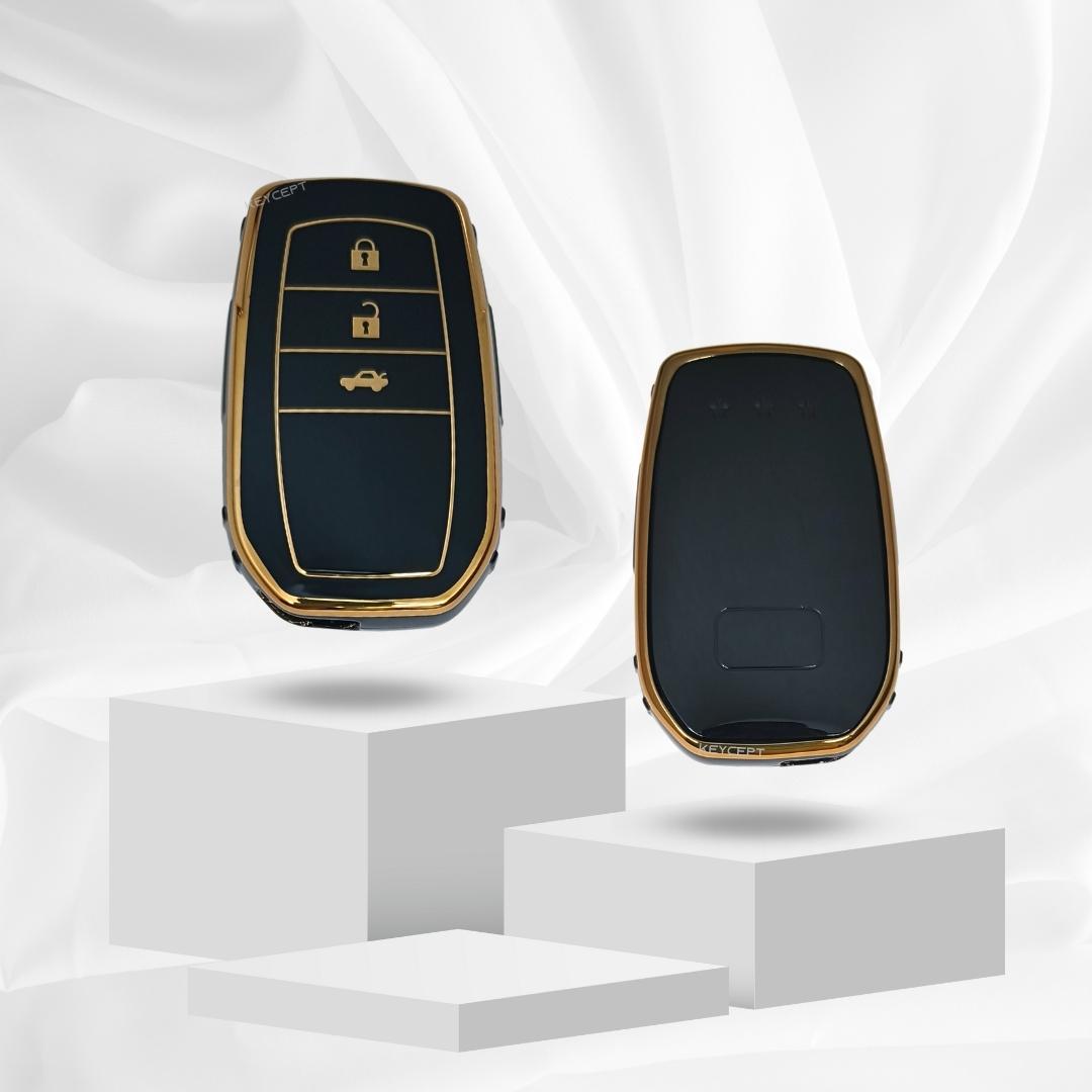 toyota innova crysta fortuner 3 button smart tpu black gold keycover case keychain