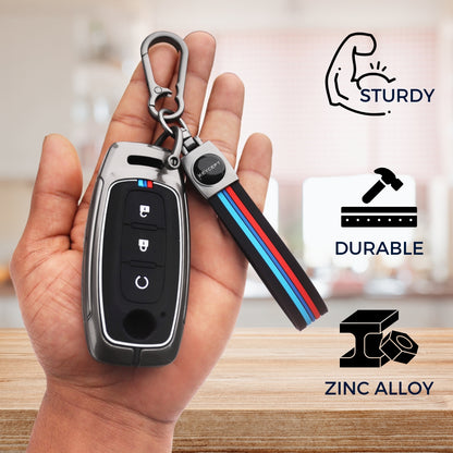 Metal Alloy Key Cover Compatible for Nissan Magnite 3 Button Smart Key with Keychain (Type M2)